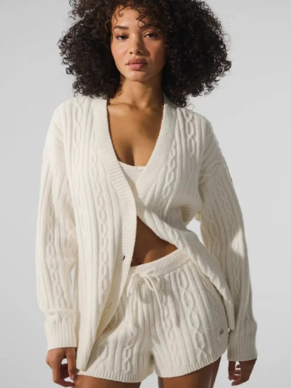 ALO Yoga Cable Knit Winter Bliss Cardigan Ivory Size Small